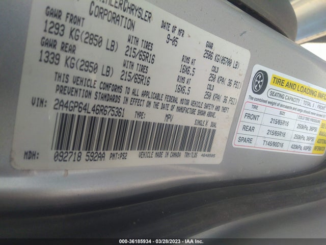 2006 CHRYSLER TOWN & COUNTRY LWB LIMITED VIN: 2A4GP64L46R675361