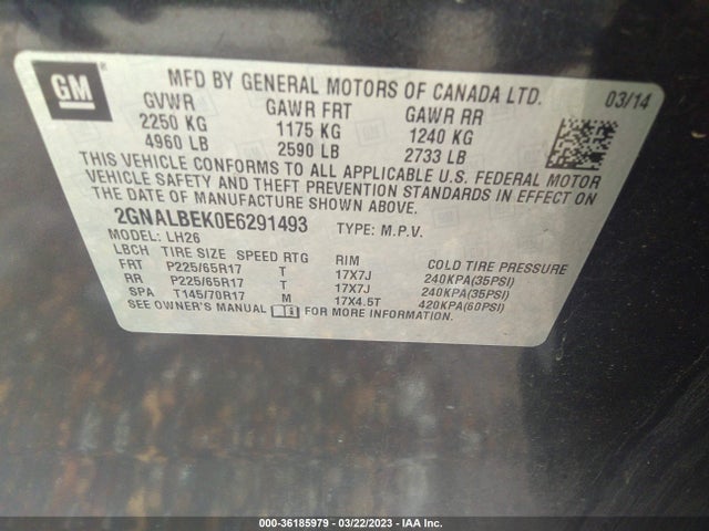 Chevrolet EQUINOX LT 2014 2GNALBEK0E6291493 Image 10