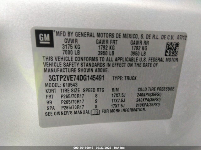 2013 GMC SIERRA 1500 SLE VIN: 3GTP2VE74DG145491