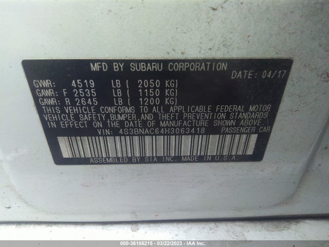 4S3BNAC64H3063418 Subaru Legacy Premium