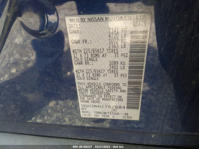 2020 NISSAN ROGUE SV VIN: 5N1AT2MV4LC767684