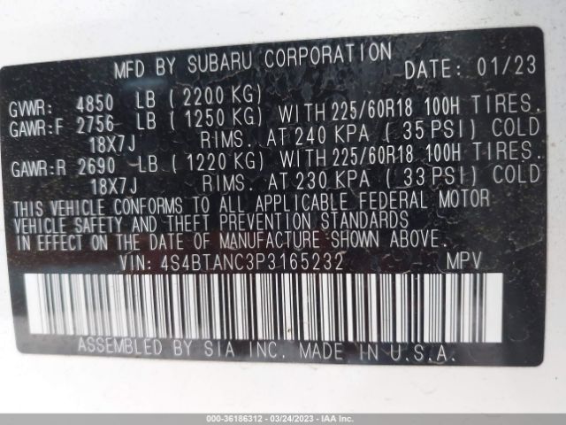 4S4BTANC3P3165232 Subaru Outback Limited