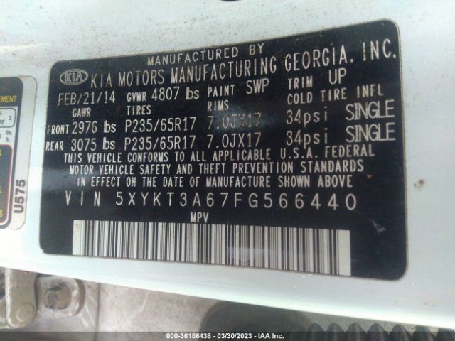 5XYKT3A67FG566440 KIA SORENTO LX