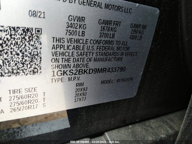 GMC YUKON SLT 2021 1GKS2BKD9MR433790 Image 9