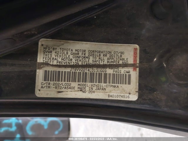 1990 LEXUS ES 250/250 SE-R VIN: JT8VV22T4L0131669