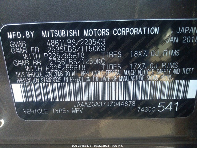 JA4AZ3A37JZ044878 Mitsubishi Outlander Es/se/sel/le