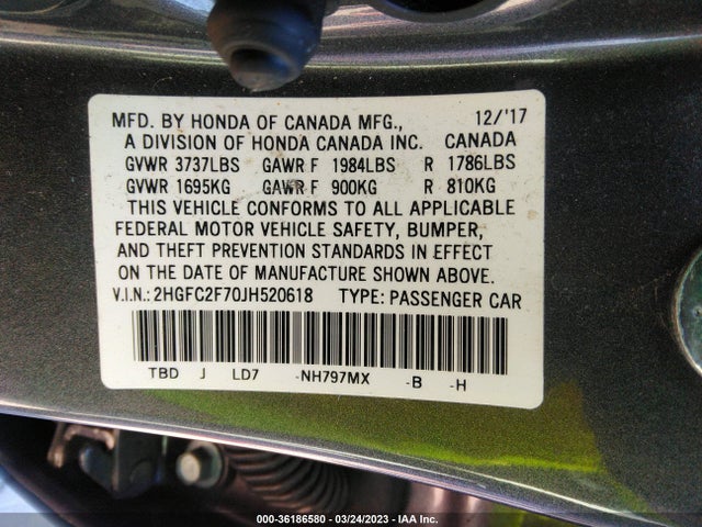 Honda Civic Sedan Ex 2018 2HGFC2F70JH520618 Image 9