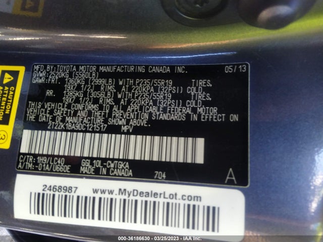 2013 LEXUS RX 350 VIN: 2T2ZK1BA9DC121517