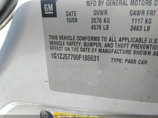 2009 CHEVROLET MALIBU LT W/2LT VIN: 1G1ZJ57799F186631