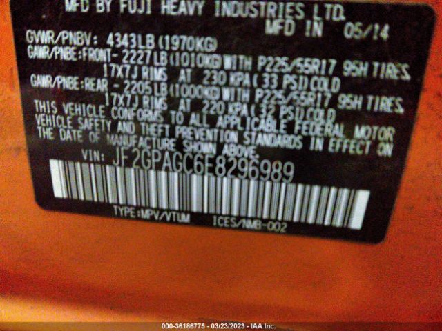 JF2GPAGC6E8296989 Subaru Xv Crosstrek Limited