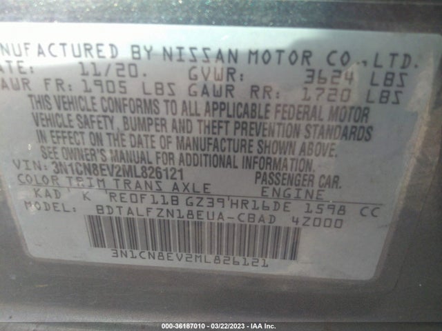 Nissan VERSA SV 2021 3N1CN8EV2ML826121 Image 10