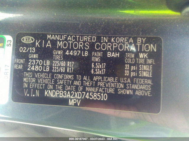 2013 KIA SPORTAGE LX VIN: KNDPB3A2XD7458510