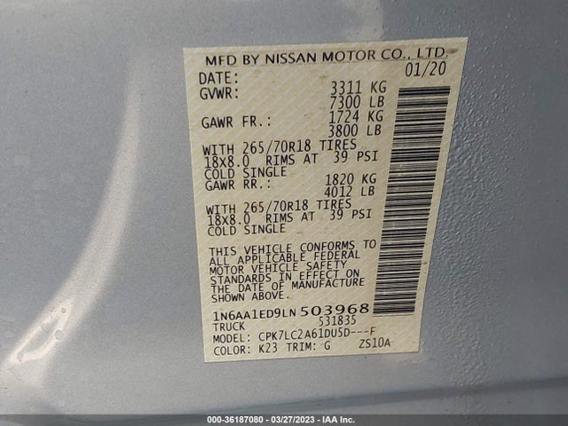 2020 Nissan Titan, VIN: 1N6AA1ED9LN503968
