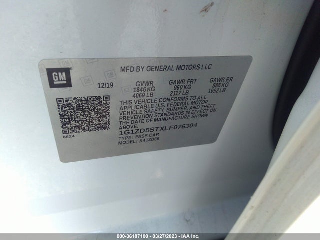 2020 CHEVROLET MALIBU LT VIN: 1G1ZD5STXLF076304