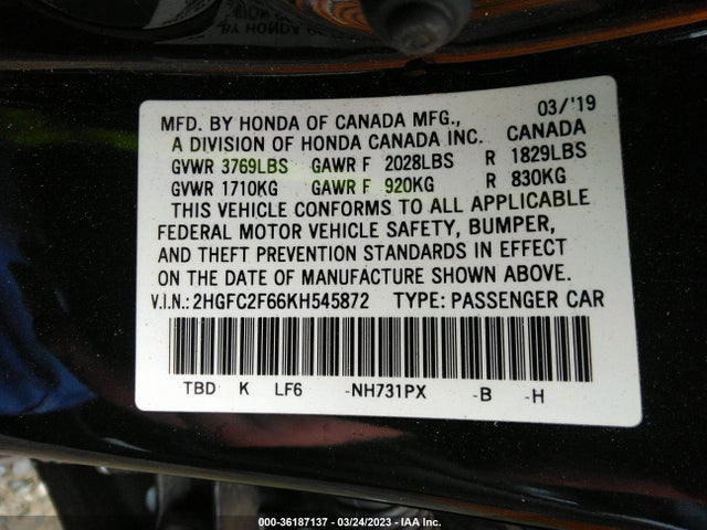 Honda Civic Sedan Lx 2019 2HGFC2F66KH545872 Image 9