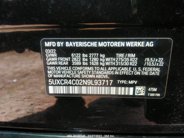 5UXCR4C02N9L93717 BMW X5 Sdrive40i