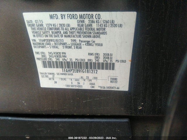 Ford TAURUS SEL 2015 1FAHP2E89FG181212 Image 10
