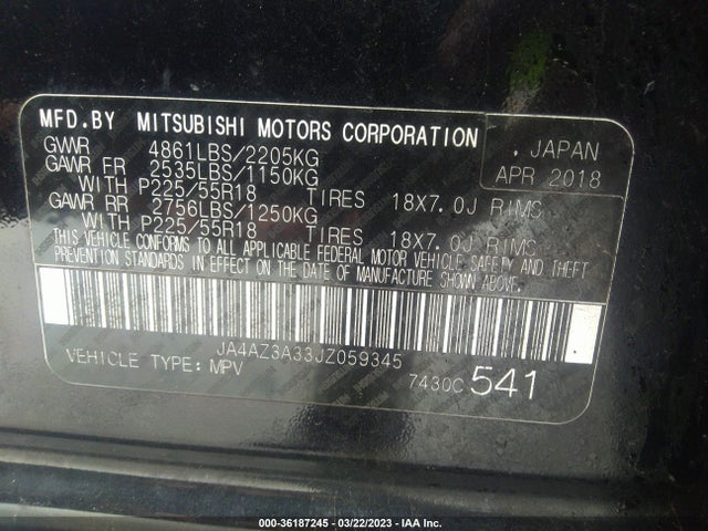 JA4AZ3A33JZ059345 Mitsubishi Outlander Es/se/sel/le