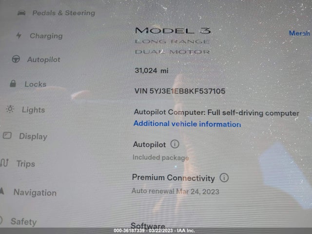 Tesla Model 3 Long Range/performance 2019 5YJ3E1EB8KF537105 Image 8
