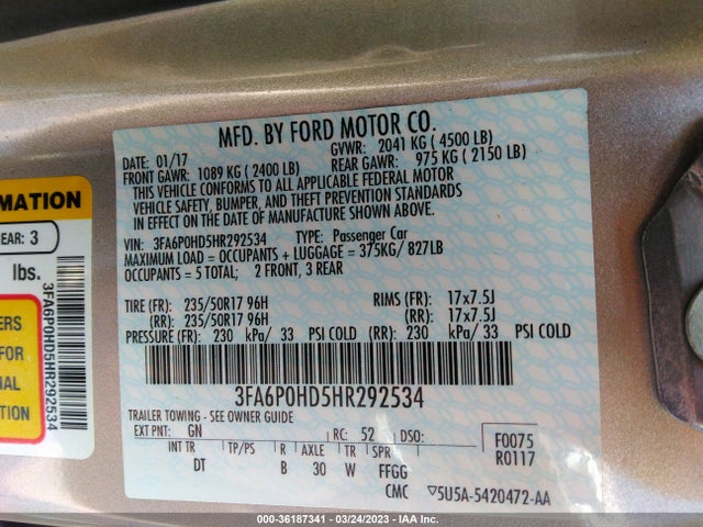 Ford FUSION SE 2017 3FA6P0HD5HR292534 Image 10