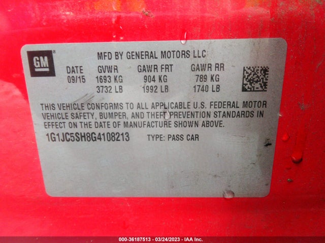 2016 Chevrolet Sonic, VIN: 1G1JC5SH8G4108213