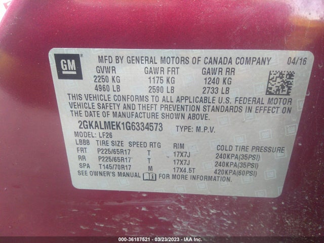 GMC Terrain Sle 2016 2GKALMEK1G6334573 Image 10