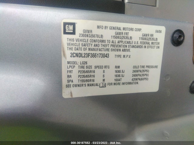 2006 CHEVROLET EQUINOX LS VIN: 2CNDL23F366173043