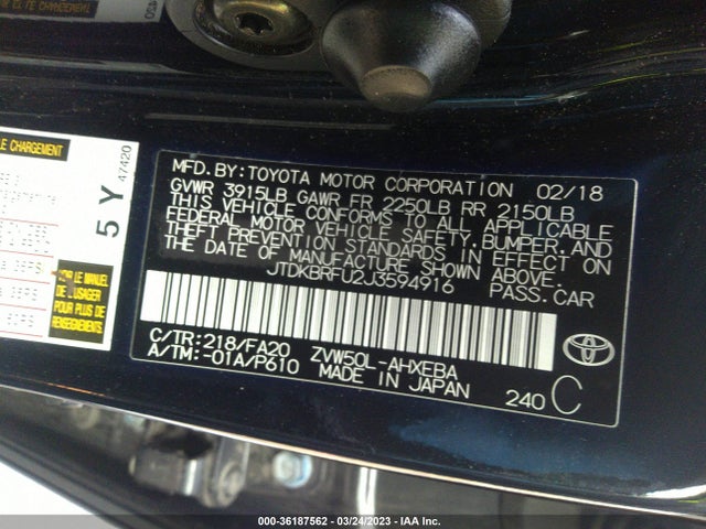 Toyota Prius Two/two Eco/three 2018 JTDKBRFU2J3594916 Image 9