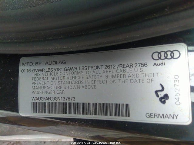 WAUGFAFC9GN137873 Audi A6 2.0t Premium Plus