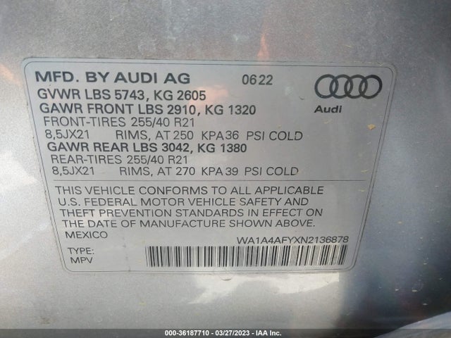 2022 Audi SQ5, VIN: WA1A4AFYXN2136878
