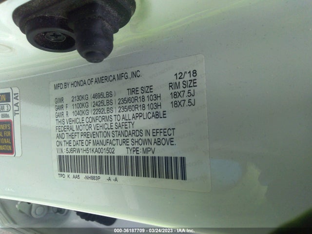Honda CR-V EX 2019 5J6RW1H51KA001502 Image 10
