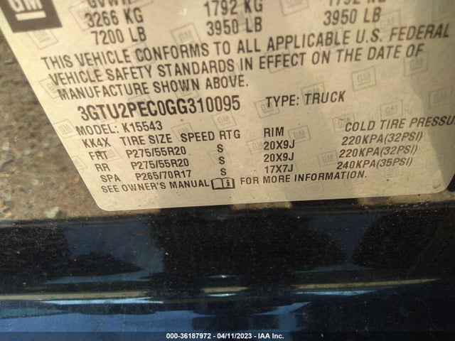 GMC Sierra 1500 Denali 2016 3GTU2PEC0GG310095 Image 9
