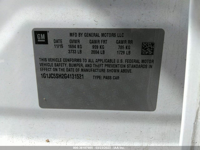 Chevrolet SONIC LT 2016 1G1JC5SH2G4131521 Image 10