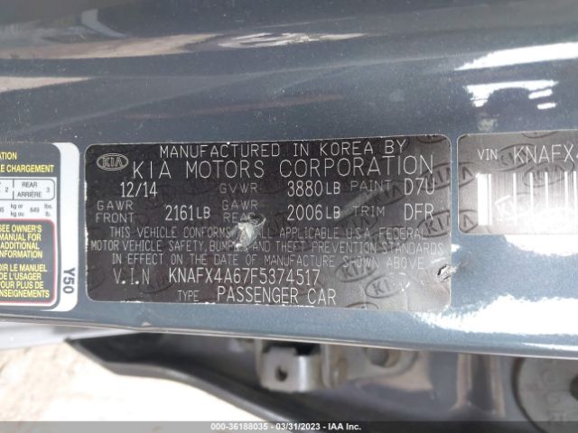KNAFX4A67F5374517 KIA FORTE LX