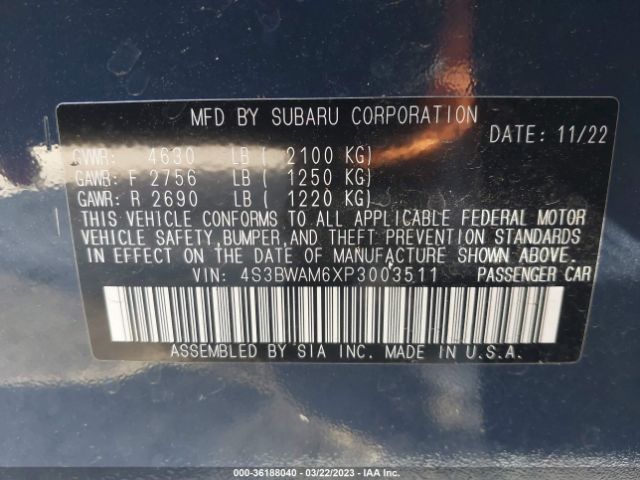 4S3BWAM6XP3003511 Subaru Legacy Limited