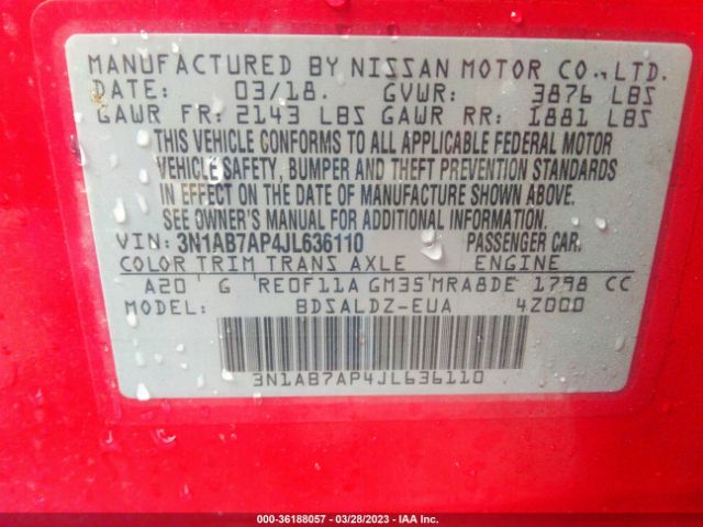 3N1AB7AP4JL636110 Nissan SENTRA SV