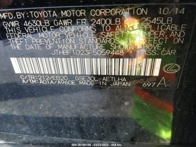 Lexus IS 250 2015 JTHBF1D23F5059448 Image 10