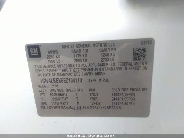 Chevrolet EQUINOX LT 2014 1GNALBEK5EZ104110 Image 10