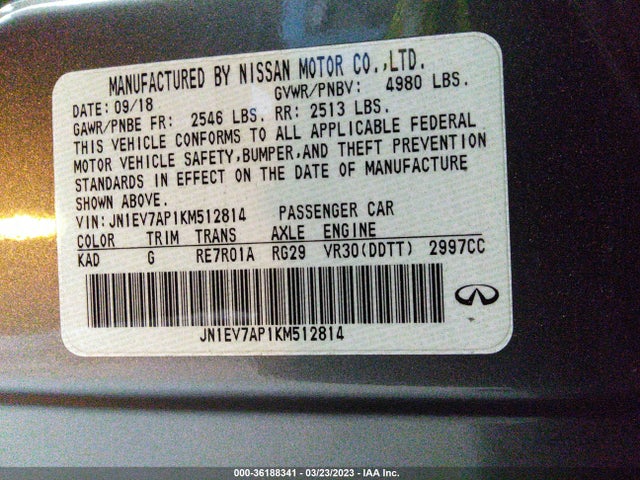 Infiniti Q50 3.0t Luxe 2019 JN1EV7AP1KM512814 Image 11