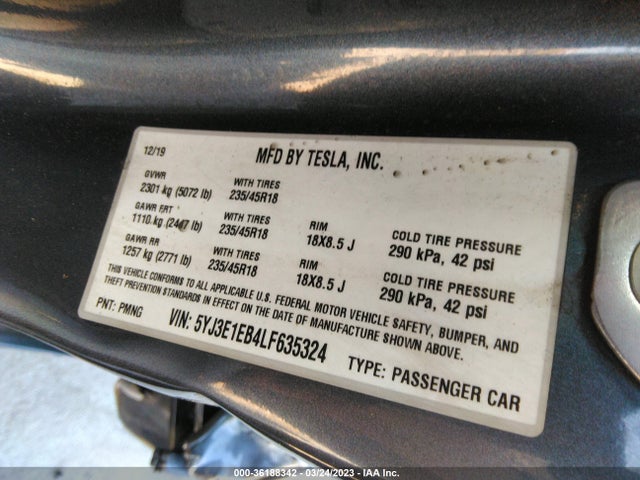 Tesla Model 3 Long Range 2020 5YJ3E1EB4LF635324 Image 9