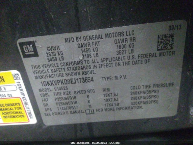 1GKKVPKD9EJ173654 GMC ACADIA SLE