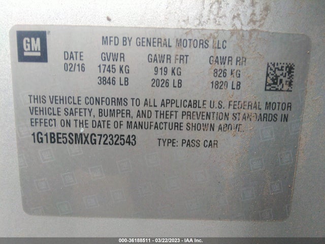 Chevrolet CRUZE LT 2016 1G1BE5SMXG7232543 Image 9