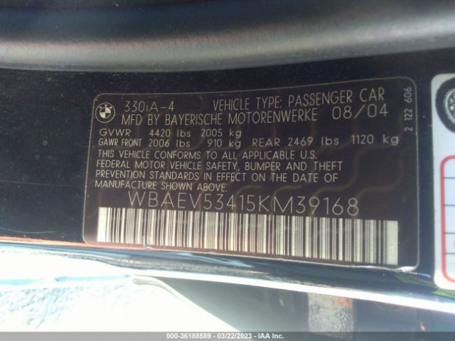 WBAEV53415KM39168 BMW 3 Series 330i