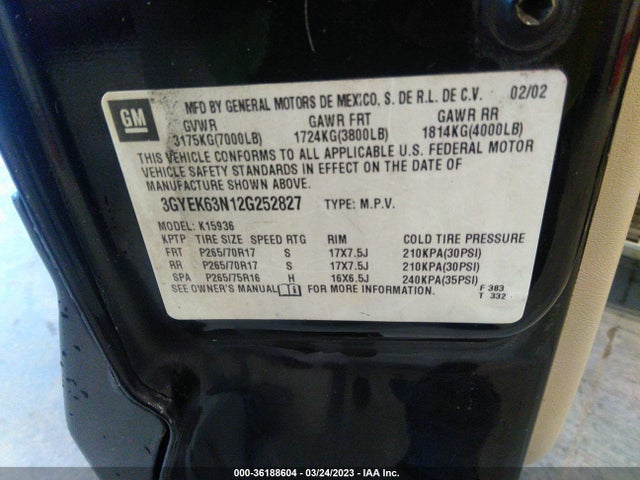 3GYEK63N12G252827 Cadillac ESCALADE EXT