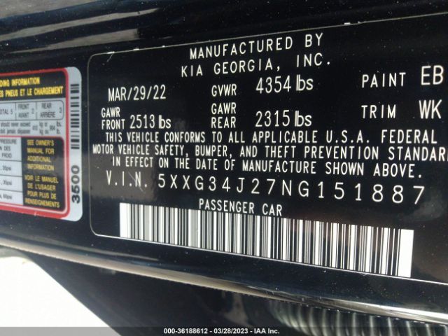 5XXG34J27NG151887 KIA K5 EX