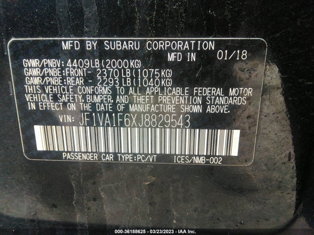 Subaru Wrx Limited 2018 JF1VA1F6XJ8829543 Image 9