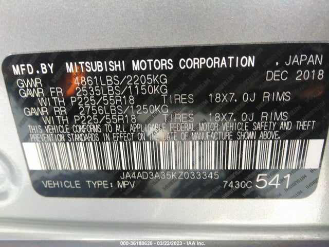 JA4AD3A35KZ033345 Mitsubishi Outlander Se/sel/le