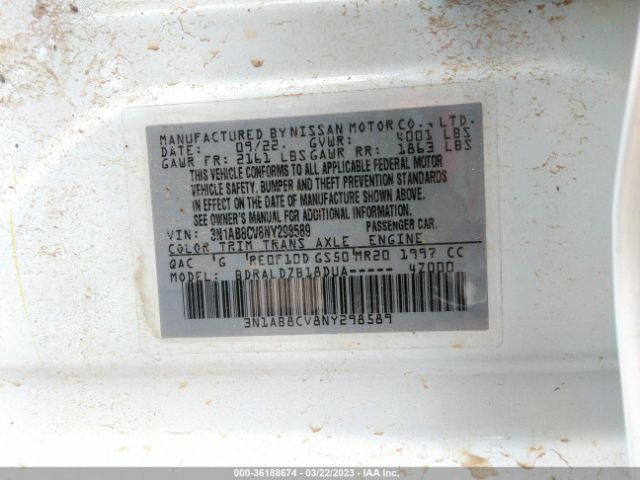 3N1AB8CV8NY298589 Nissan SENTRA SV
