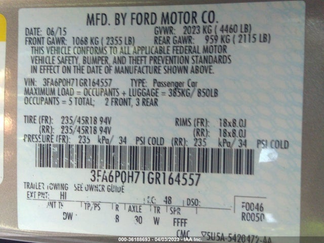 Ford FUSION SE 2016 3FA6P0H71GR164557 Image 10