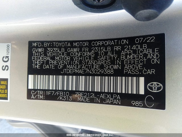 2022 TOYOTA COROLLA LE VIN: JTDEPMAE7N3029388